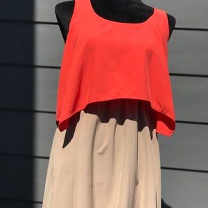 Khaki Dress with Orange Crop Top Overlay